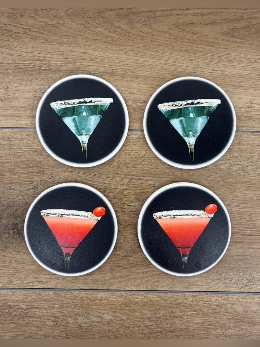 Vintage Retro Ceramic Martini Cocktail Drink Coasters - Set of 4 Black/Multi